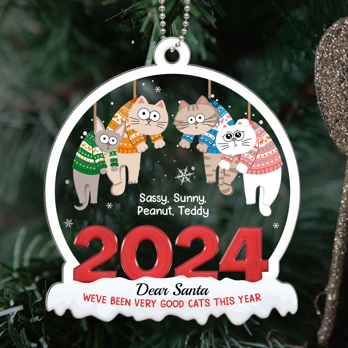 On The Naughty List We Regret Nothing, Hanging Cats Personalized Acrylic Ornament