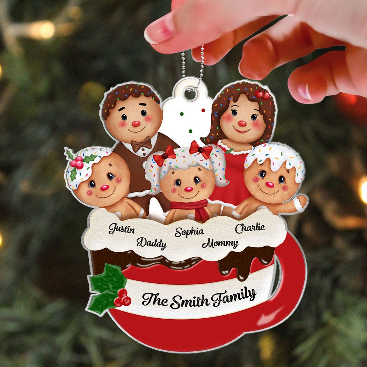 Personalized Gingerbread Family Christmas Ornament 2024, Custom Christmas Gift for Children, Grandchildren, Personalized Xmas Gift, Christmas Decor