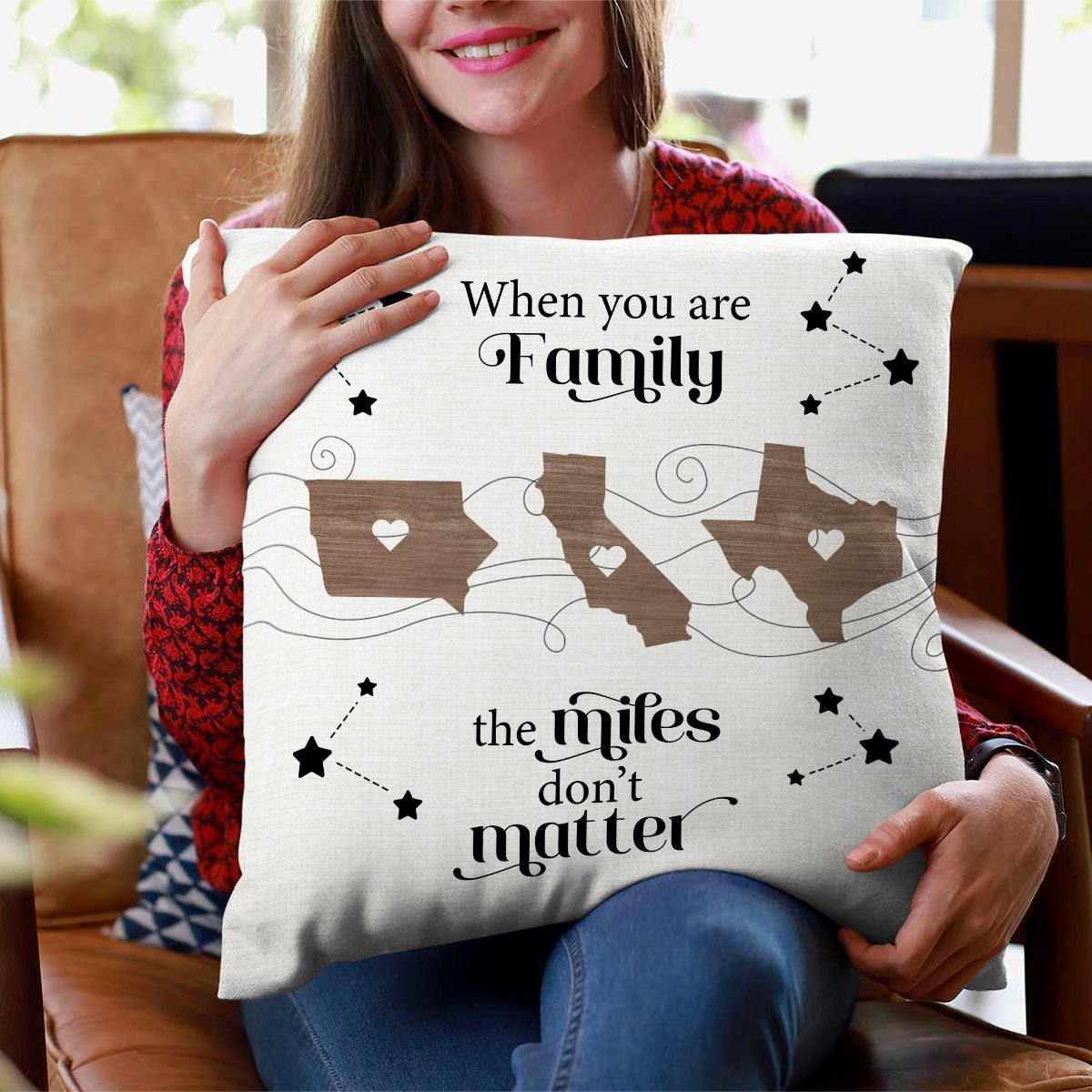 Long Distance Family Friends Siblings Sisters Besties Personalized Pillow, Togetherness Christmas Gift