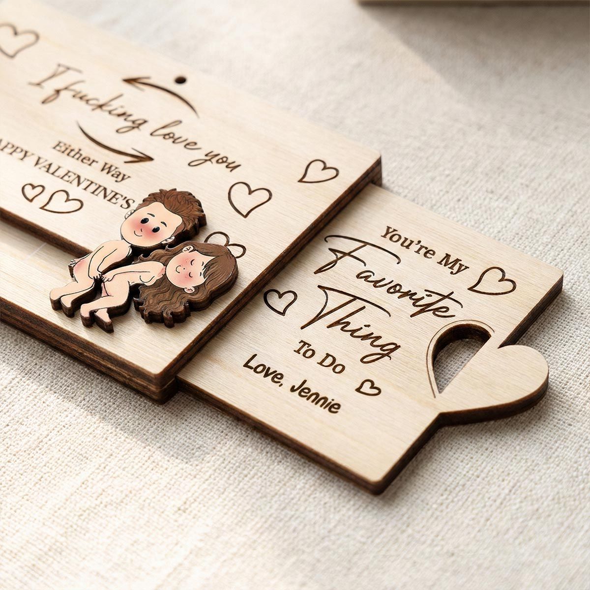 Fcking Love You Funny Inappropriate Couple Cartoon - Personalized Wooden Slider Ornament - Valentine's Day Gift For Him, For Her