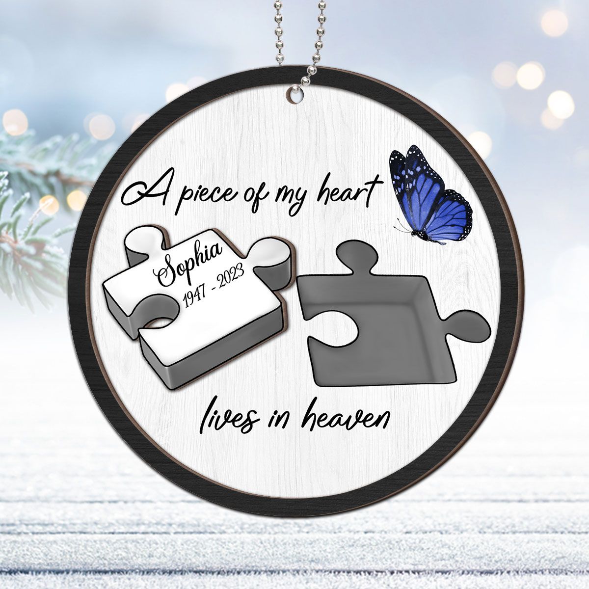 A Piece Of My Heart Lives In Heaven Memorial Personalized Wooden Ornament