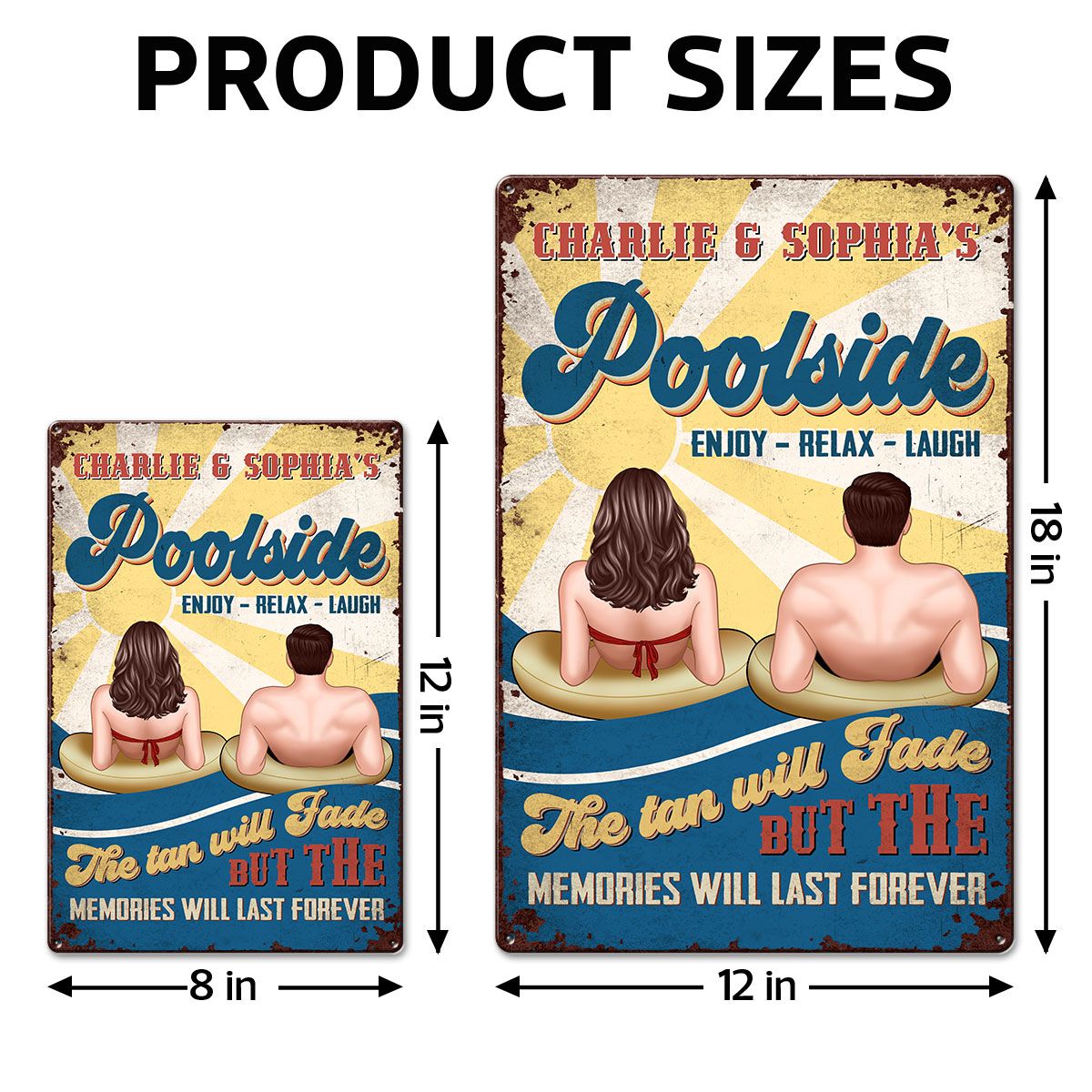 Couple Poolside Enjoy Relax Laugh Personalized Metal Sign