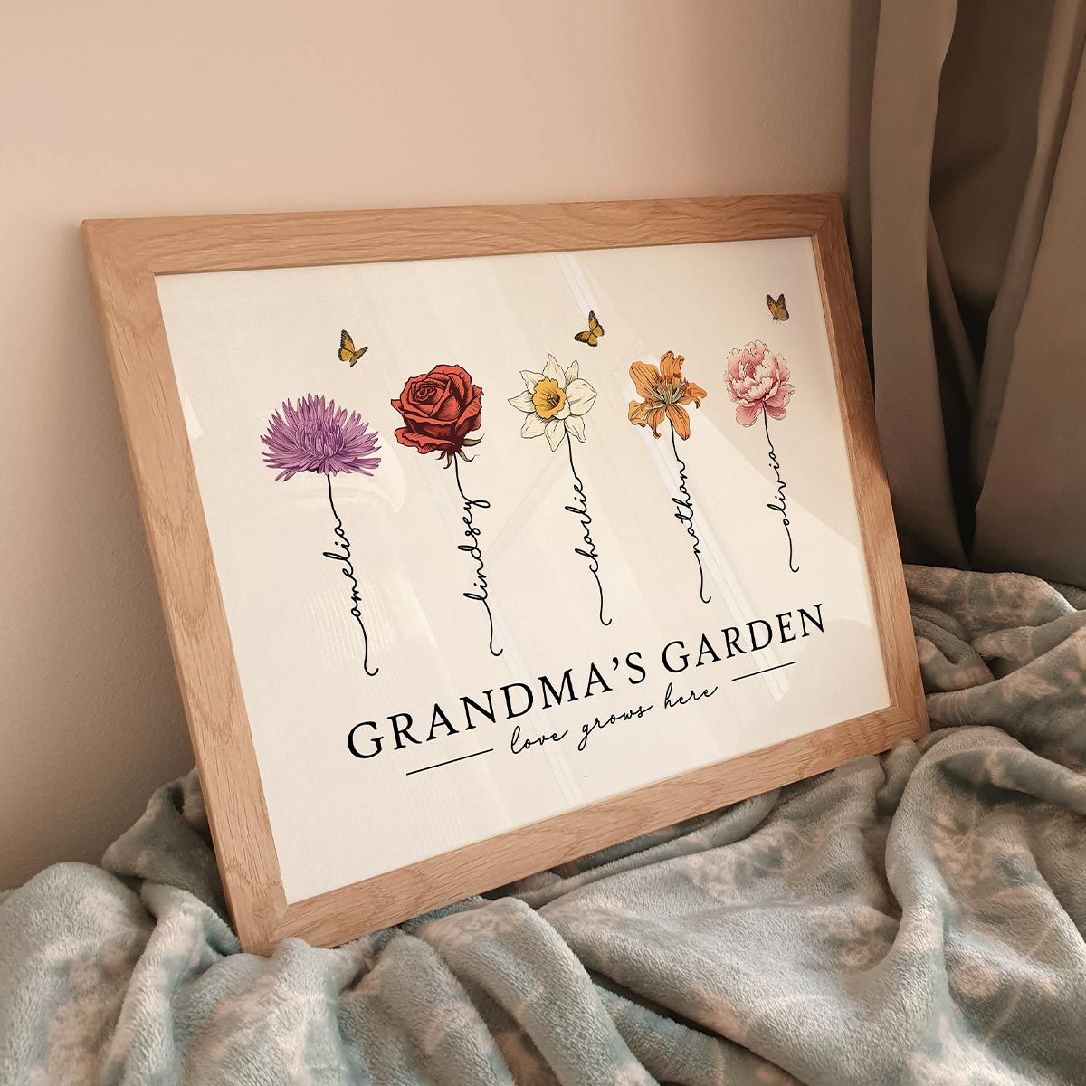 Grandma‘s Garden Love Grows Here Beautiful Birth Month Flower Gift For Grandma Mom Personalized Canvas