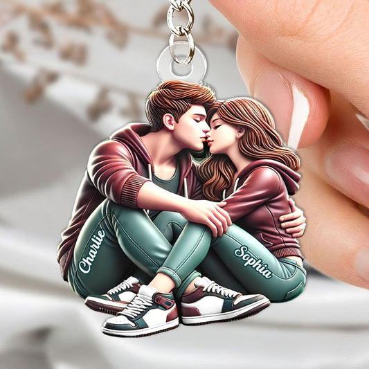 Couple Sitting Kissing Personalized Acrylic Keychain, Heartfelt Gift For Couple, For Him, For Her, Boyfriend, Girlfriend, Husband, Wife