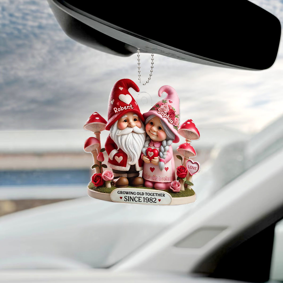 Gnome Mushroom Old Couple Valentine's Day Gift for him, Gift for her, Personalized Acrylic Car Hanger