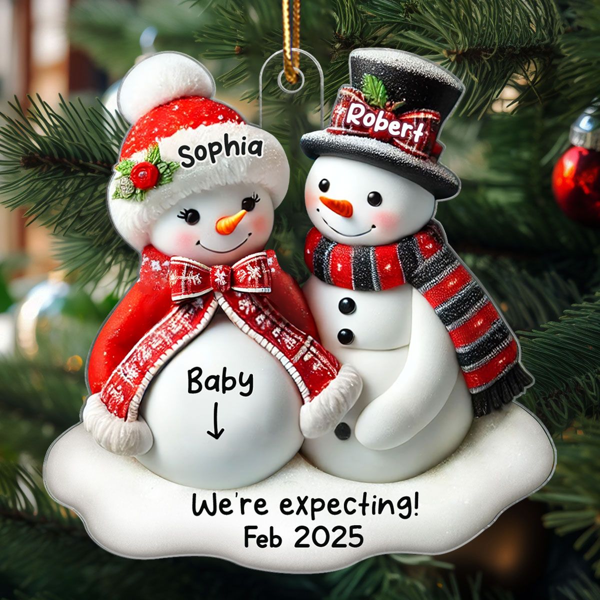 Snowman Couple Expecting Parents Pregnancy Announcement Keepsake Personalized Acrylic Ornament