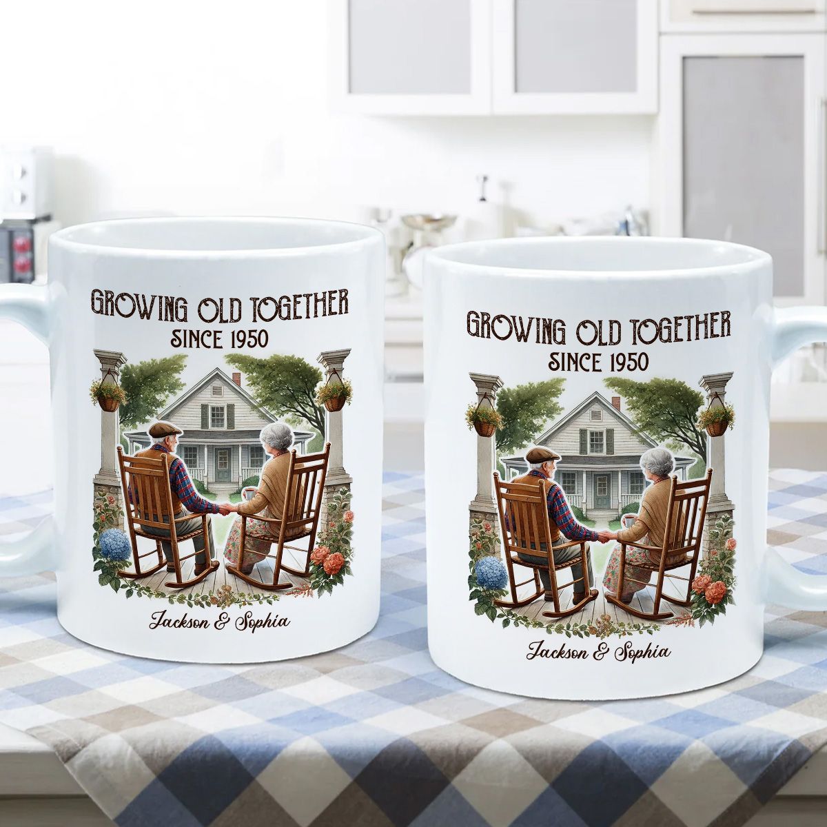 Couple Sitting On The Porch Growing Old Together Since Personalized Mug, Heartfelt Valentine's Day Gift For Couple, For Him, For Her, Husband, Wife