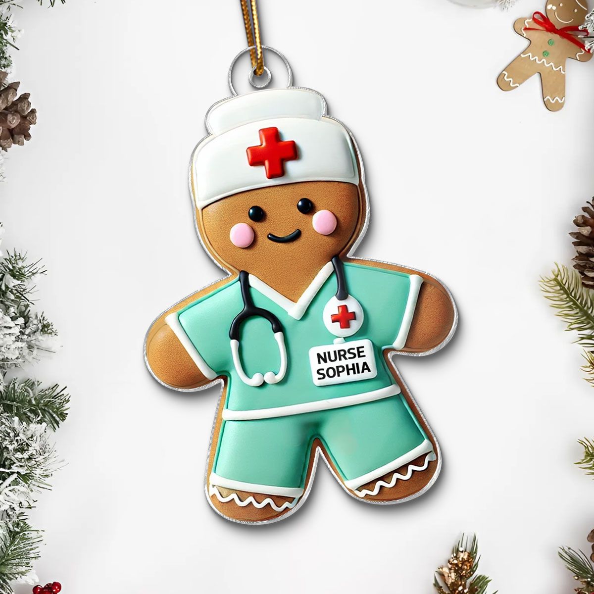 Gingerbread Nurse Personalized Acrylic Ornament, Christmas Gift For Nurses