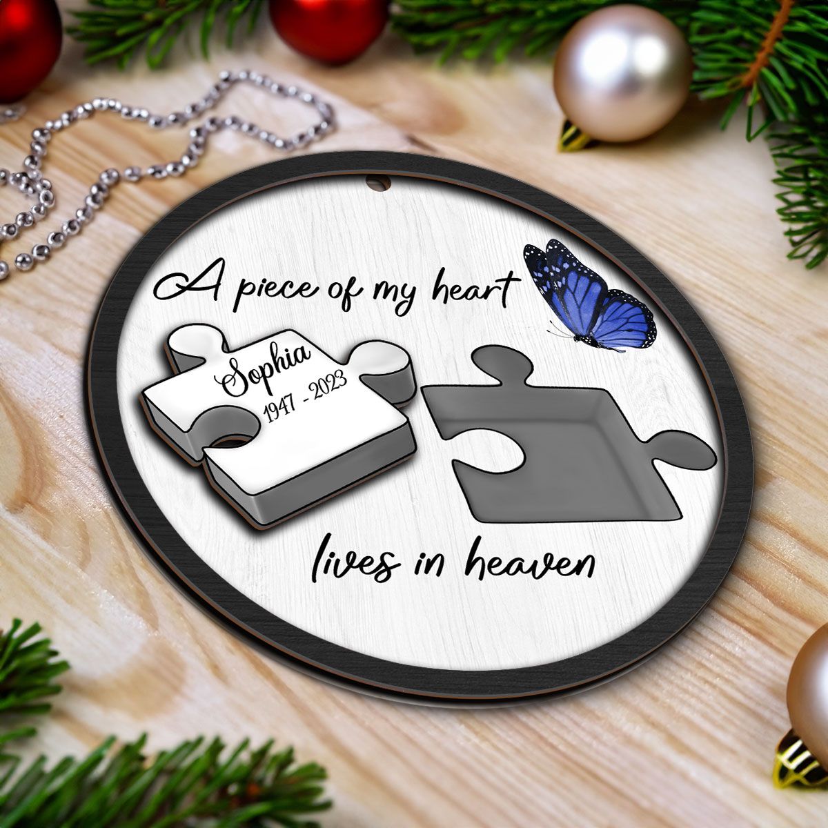 A Piece Of My Heart Lives In Heaven Memorial Personalized Wooden Ornament