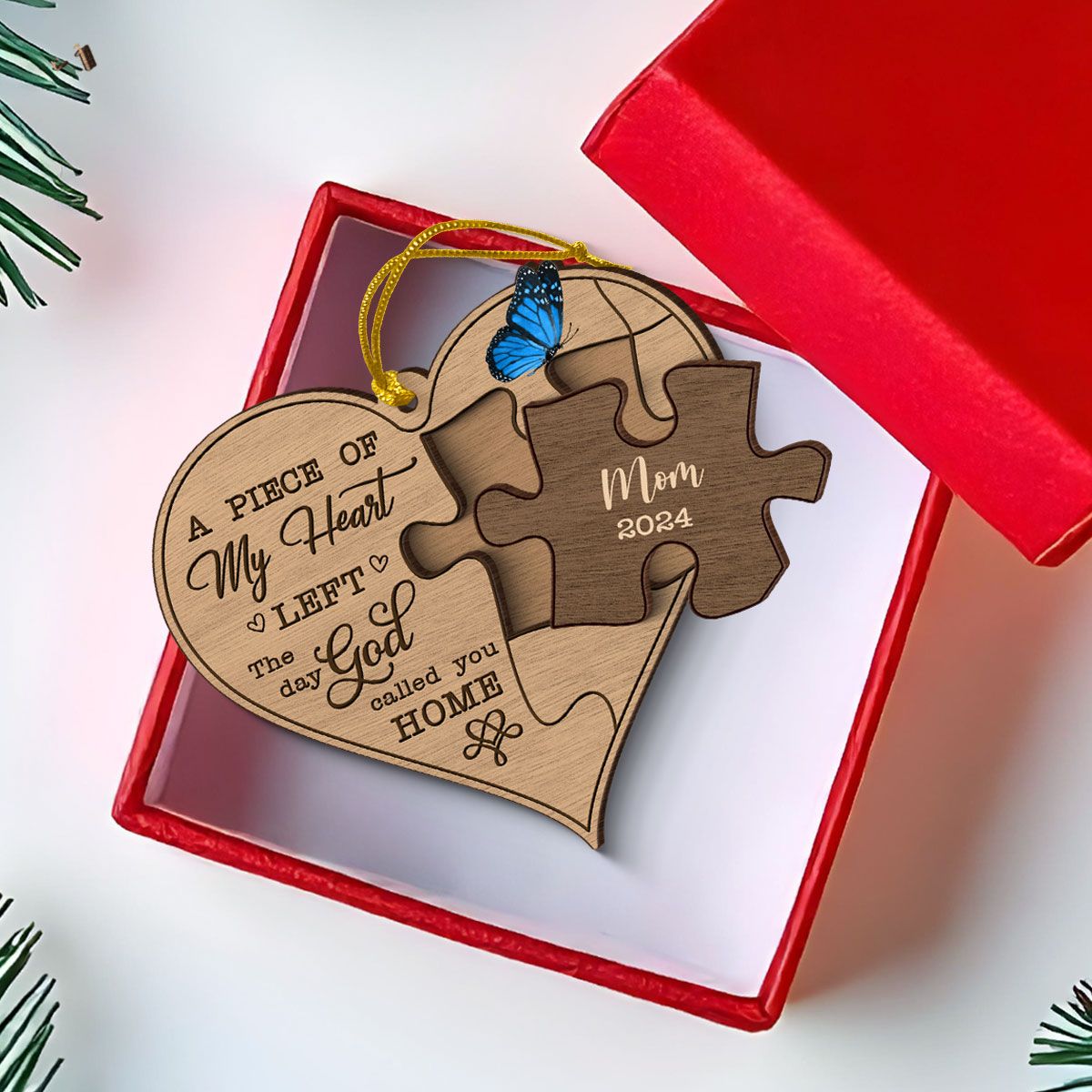 Missing Piece In My Heart Personalized 3-Layer Wooden Ornament, Sympathy Gifts