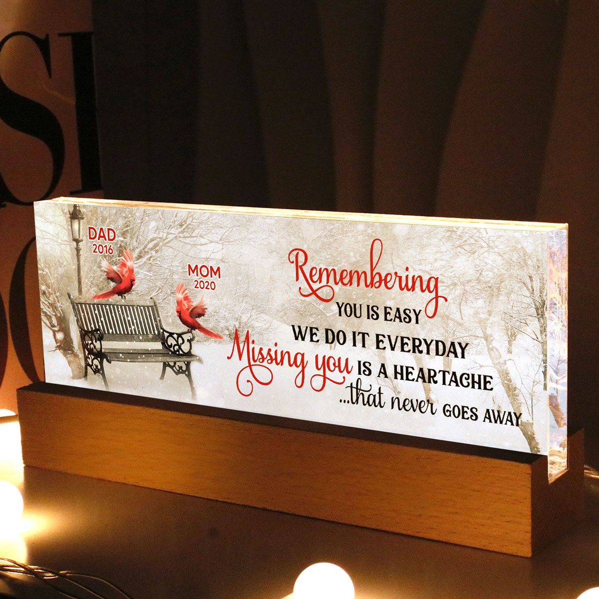 Remembering You Is Easy Missing You Is A Heartache Memorial Personalized LED Night Light, Christmas Sympathy Gift