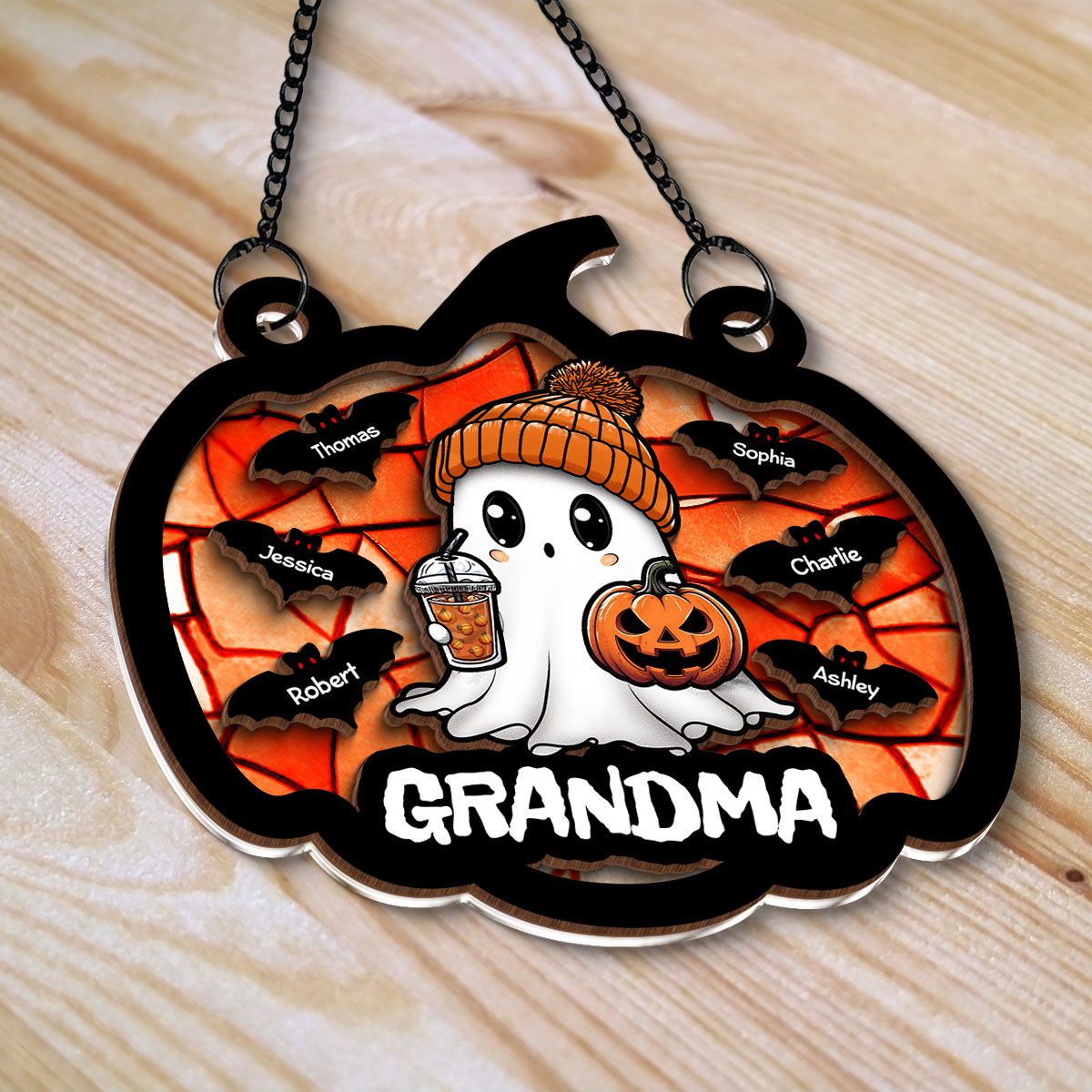 Fall Season Halloween Grandma Boo Personalized Suncatcher, Halloween Decoration