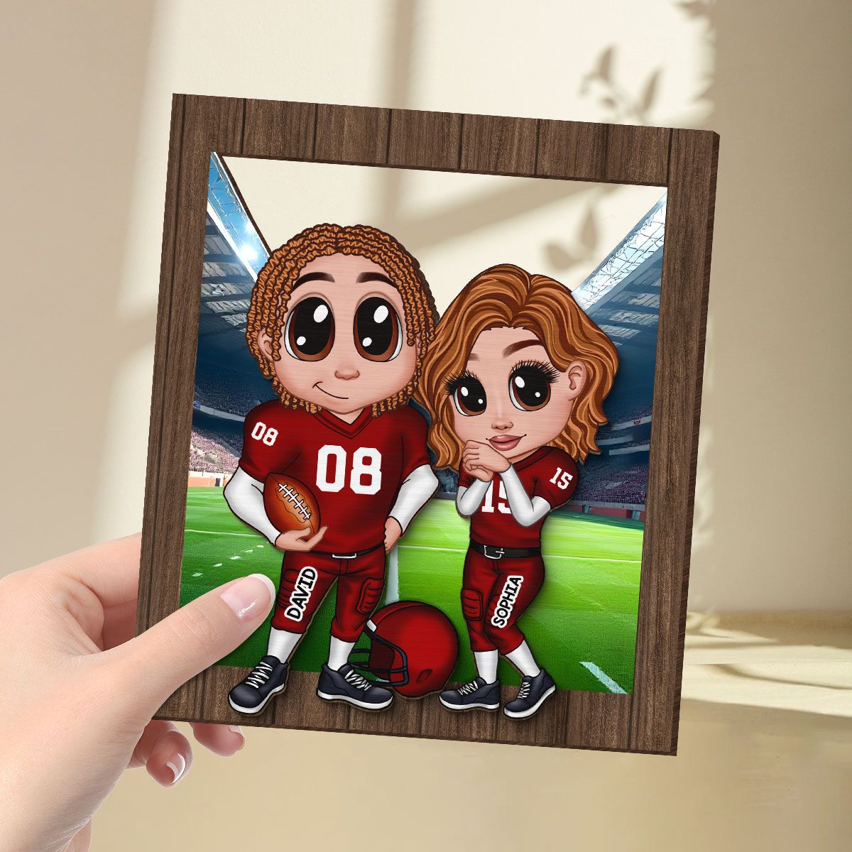 American Football Couple Y2K Style At Field Personalized 2-Layer Wooden Plaque, Valentine's Day Gift for Couples