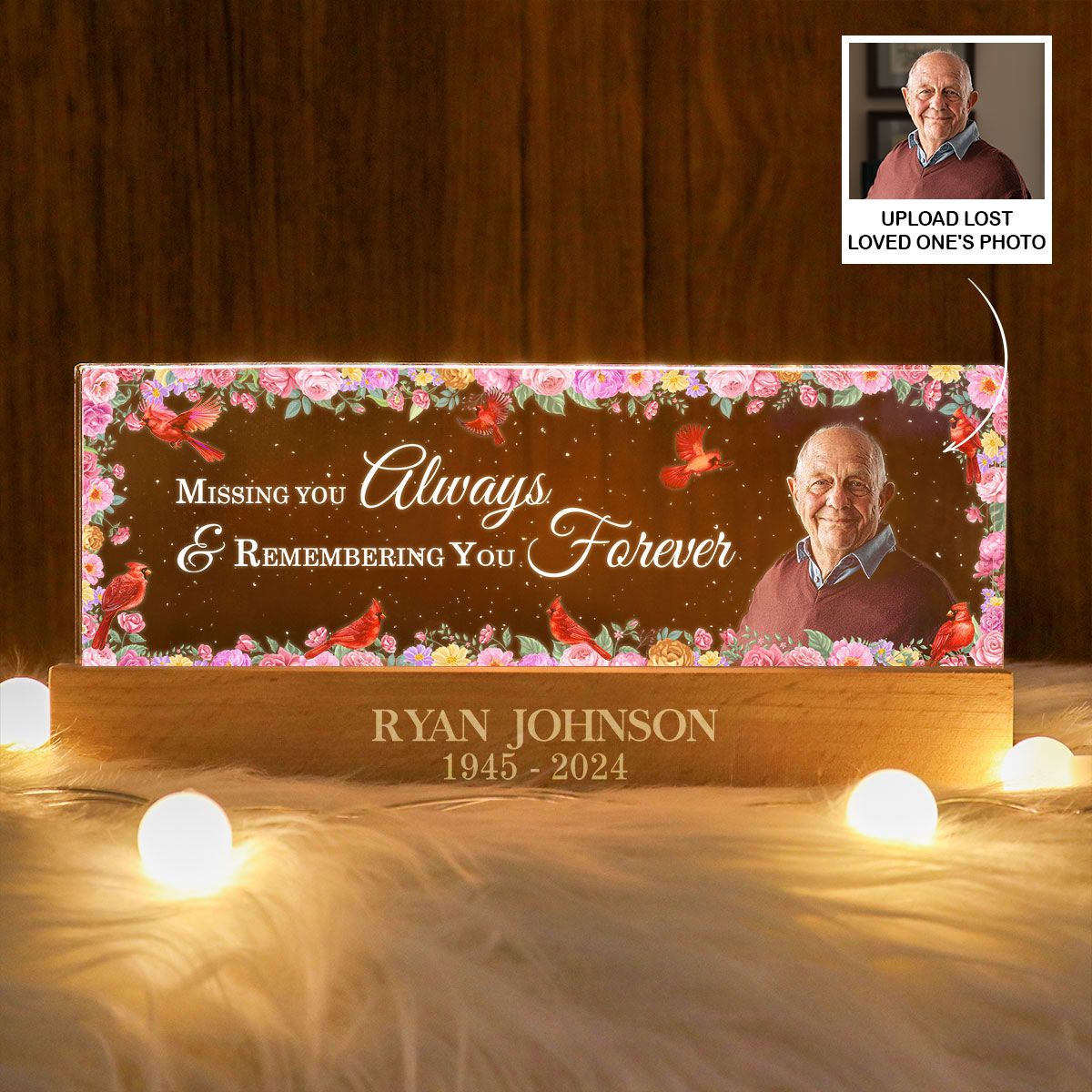 Missing You Always Remembering You Forever Personalized Acrylic Block LED Night Light, Memorial Gift, Sympathy Gift for Loss of Loved One