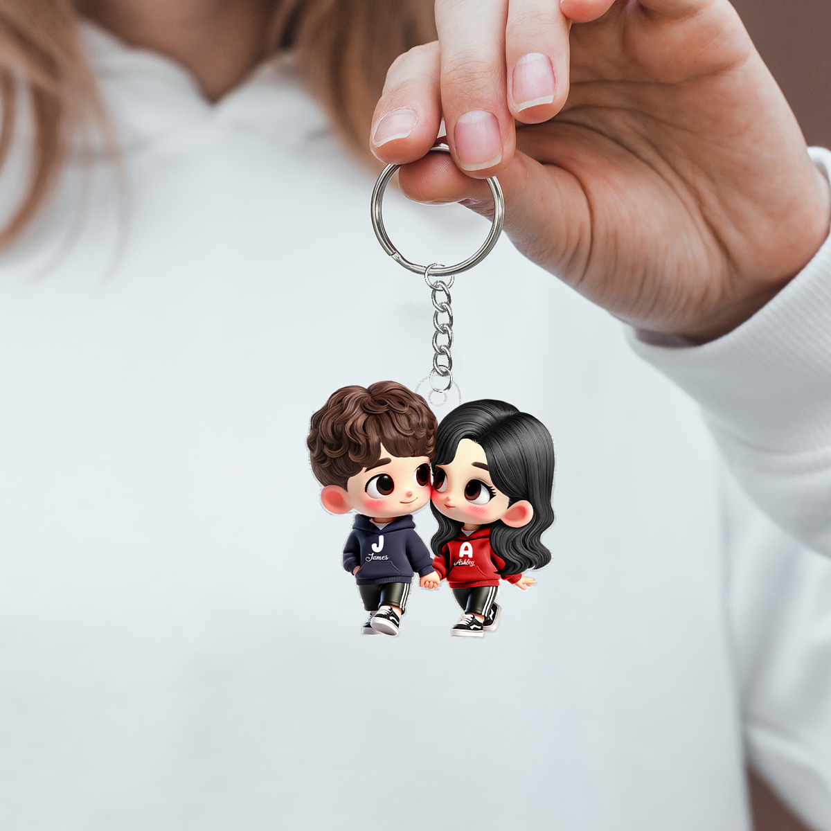 Cute Cartoon Couple Holding Hands Personalized Acrylic Keychain, Anniversary & Valentine's Day Gift for him, Gift for her