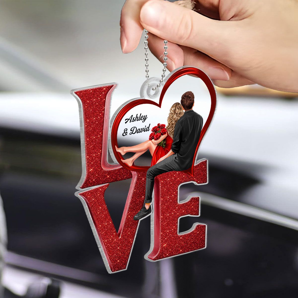 LOVE Couple Heart Car Hanger Ornament, Personalized Couple Decoration Keepsake For Valentine's Day, Special Gift For Her, For Him