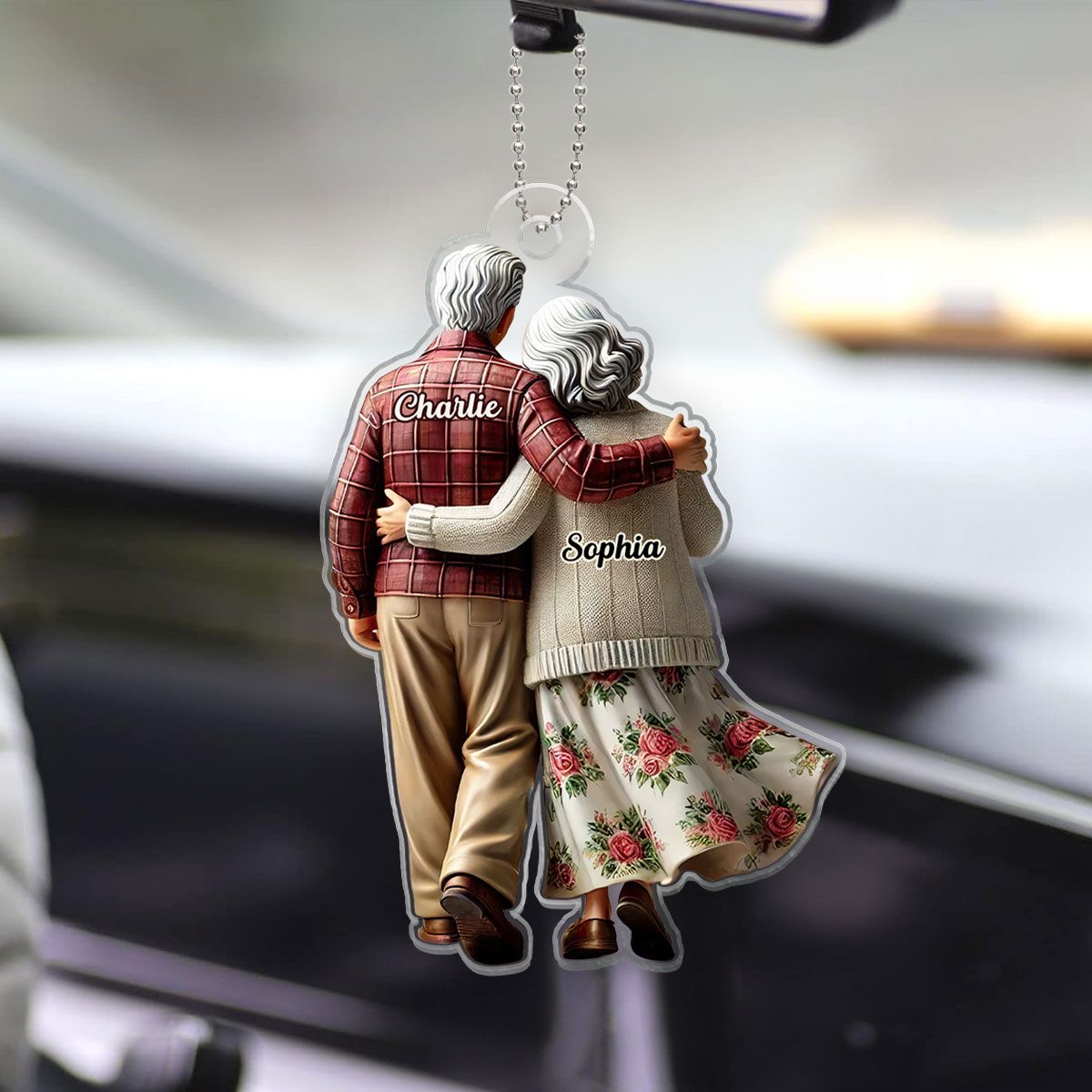 Old Couple Walking Together Personalized Car Hanger Ornament, Heartfelt Gift For Couple, For Him, For Her, Husband, Wife