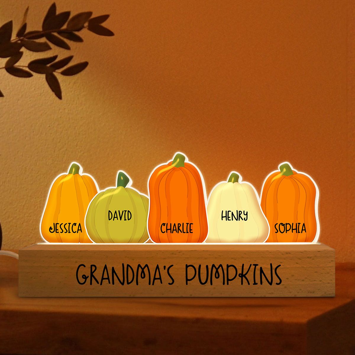 Grandma Pumpkins Personalized Acrylic Block LED Light, Fall Season Decor