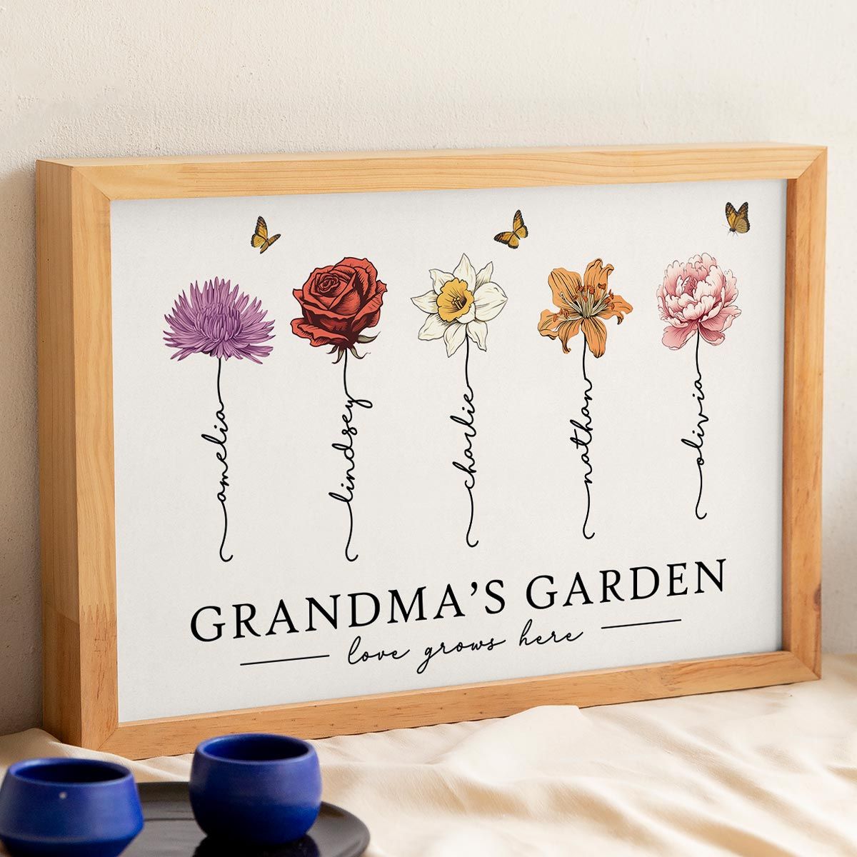 Grandma‘s Garden Love Grows Here Beautiful Birth Month Flower Gift For Grandma Mom Personalized Canvas