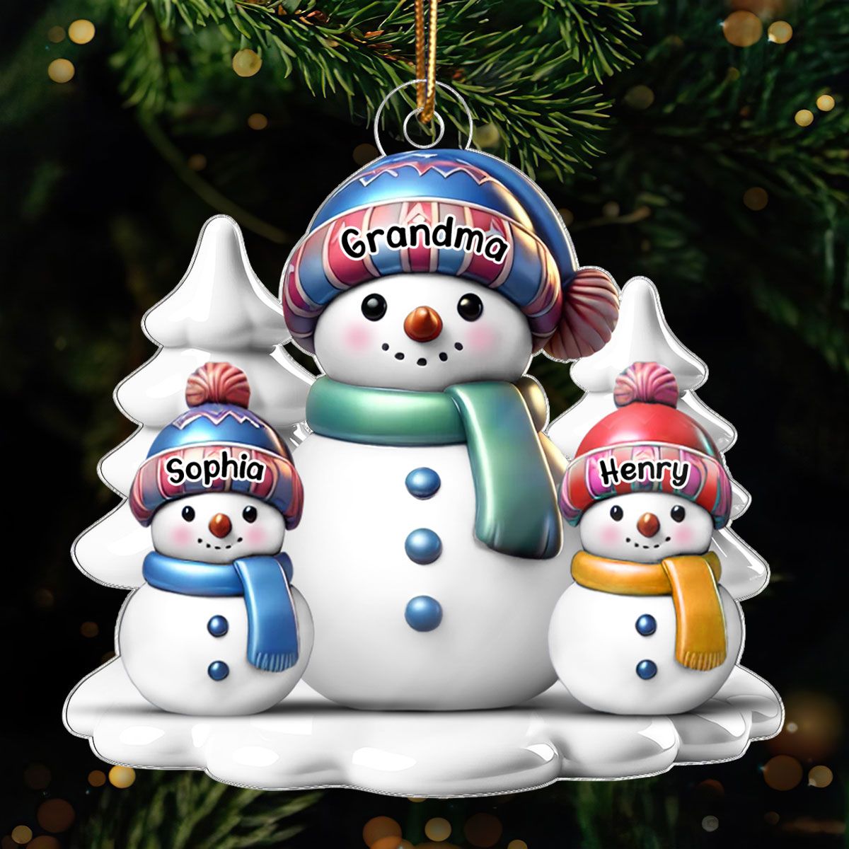 Winter Grandma & Grandkids Snowmen Christmas Personalized Acrylic Ornament, Christmas Gift For Grandma & Grandchildren