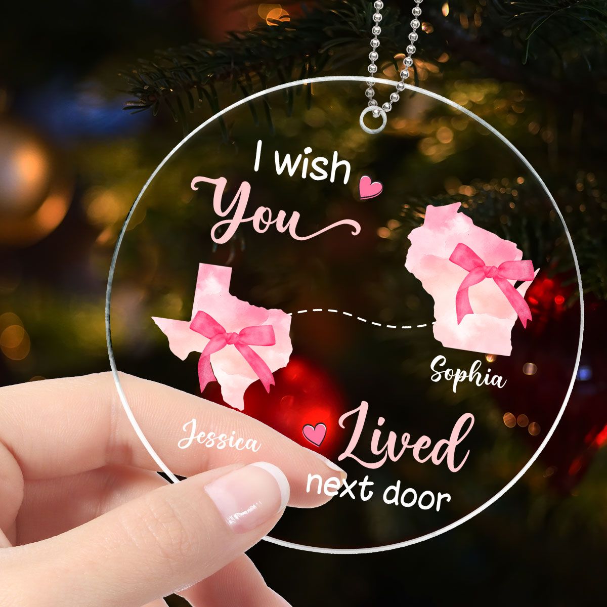 Long Distance Coquette State Map Best Friend Besties Moving Away Gift Personalized Acrylic Ornament