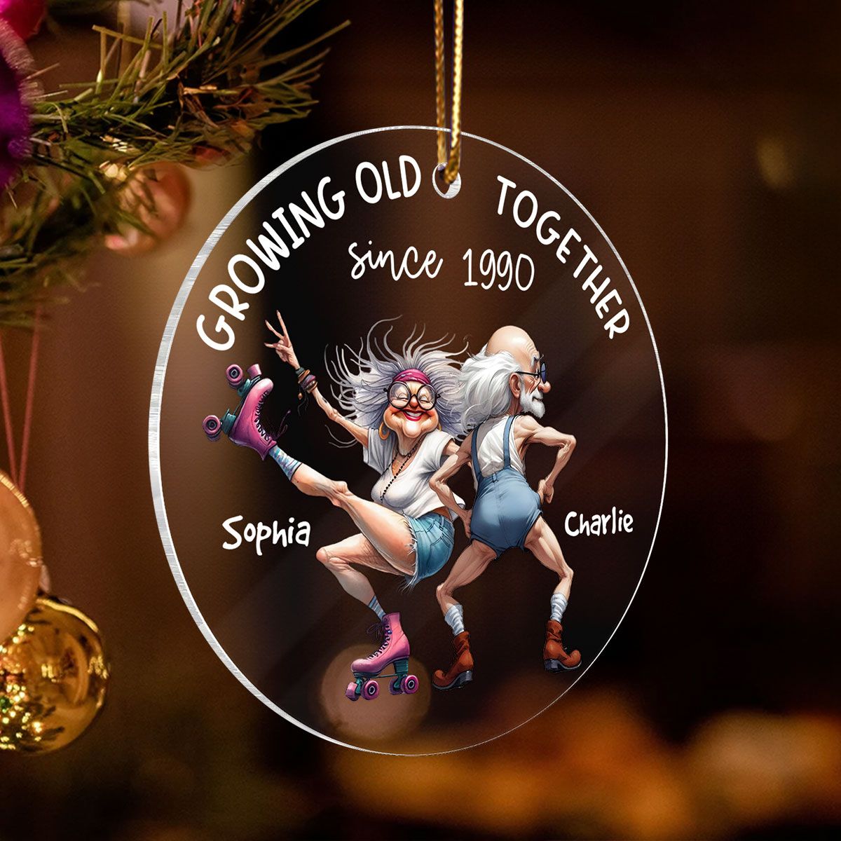 Quirky Funny Old Couple Elderly People Personalized Acrylic Ornament, Christmas Gift