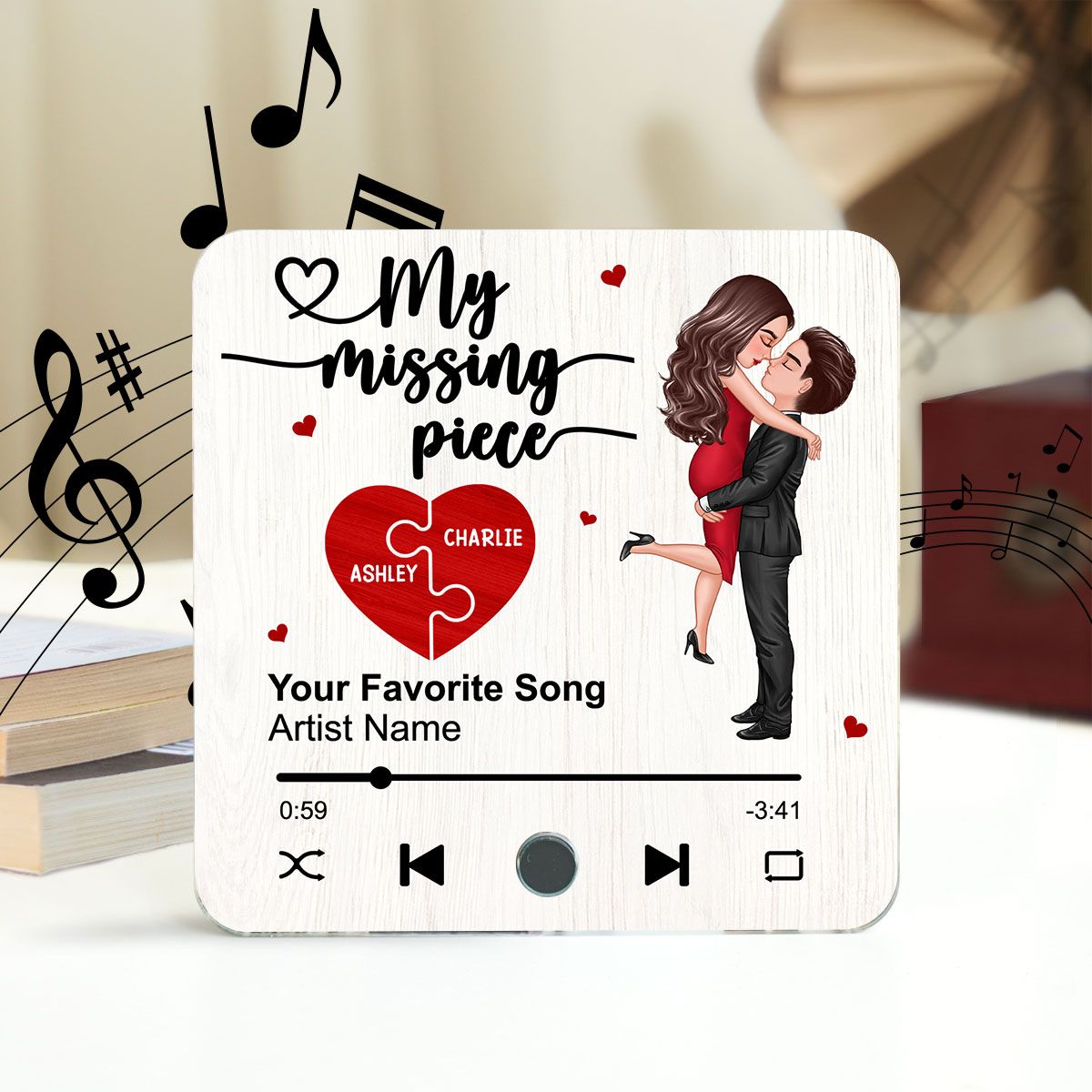 My Missing Piece Gift For Her Gift For Him Couple Kissing Favorite Song Personalized Music Fridge Magnet
