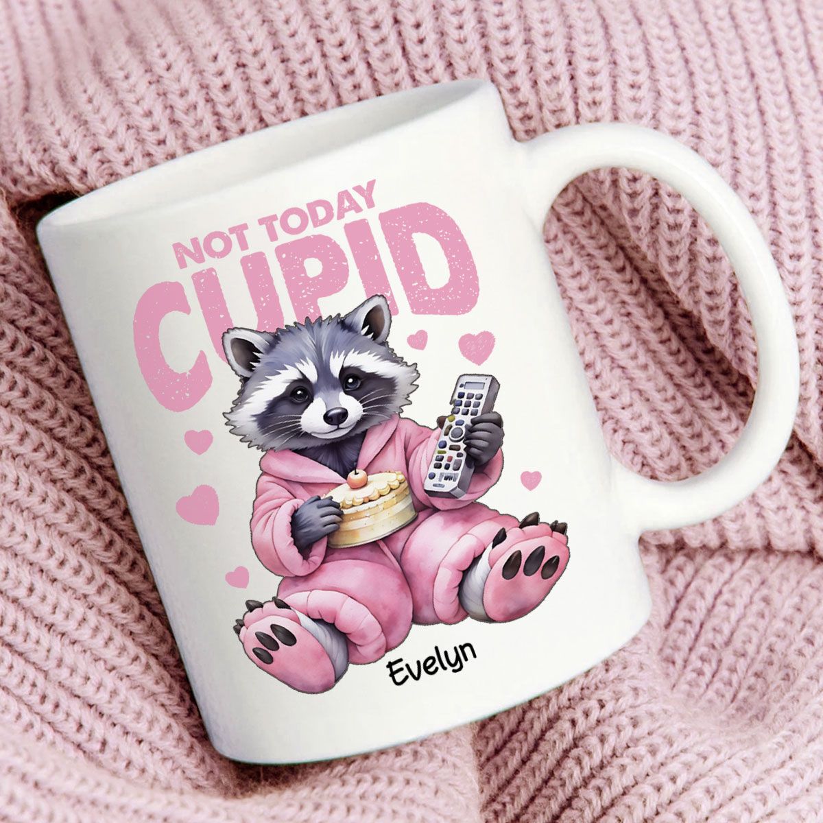 Not Today Cupid Anti-Valentine Funny Raccoon Personalized Mug