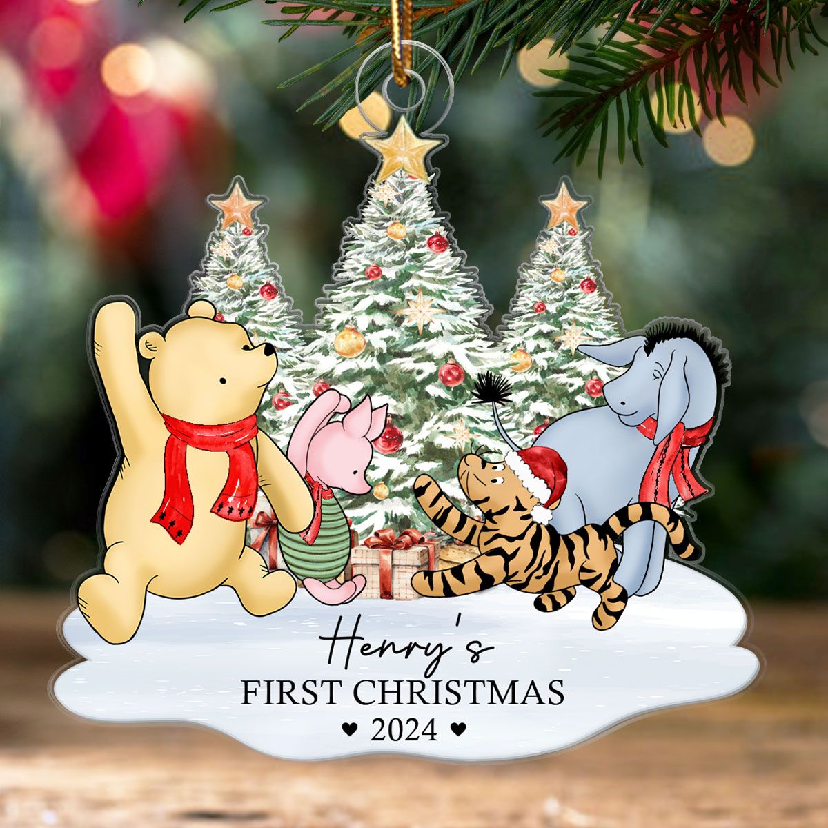 Cute Characters Baby's First Christmas Personalized Acrylic Ornament, Christmas Gift For Newborns, New Parents