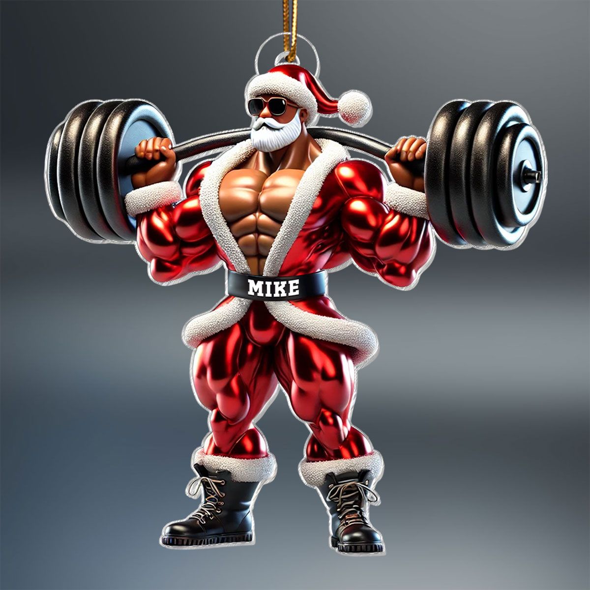 Santa Claus Weightlifting Christmas Personalized Acrylic Ornament, Gym, Bodybuilding, Fitness Christmas Gift