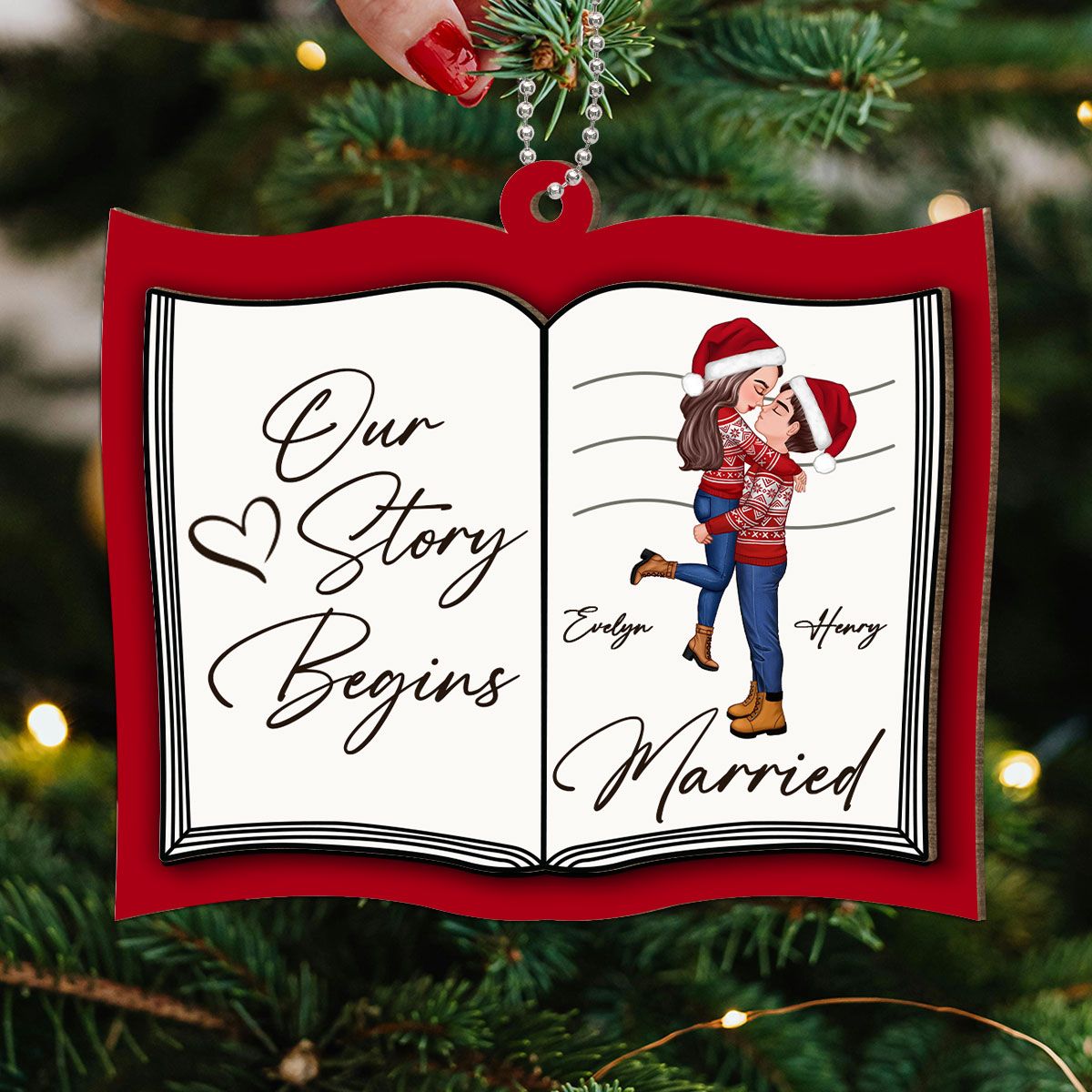 Our Next Chapter Married Storybook Couple Personalized 2-Layer Wooden Ornament, Christmas Gift For Married, Newlywed, Engaged Couple