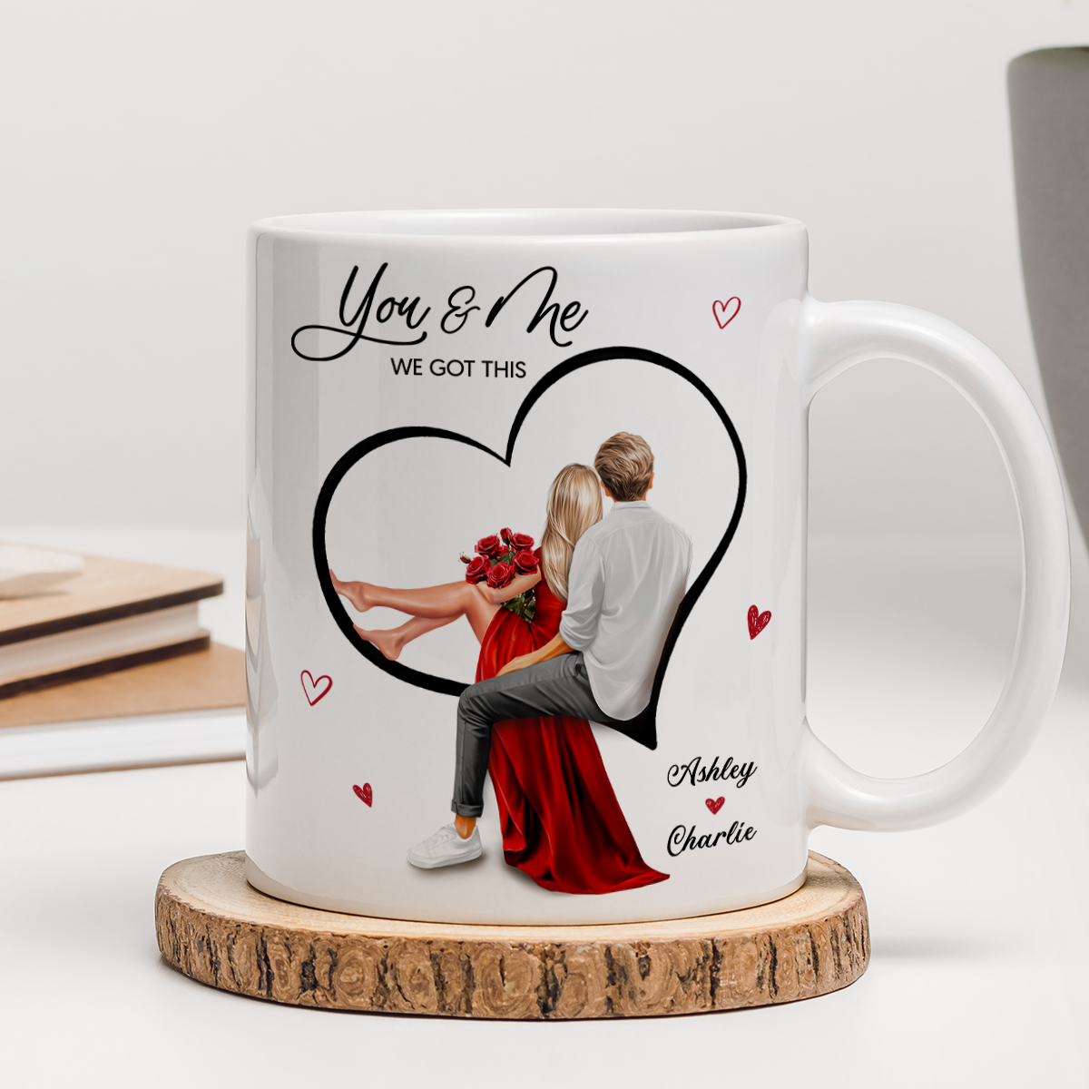 Couple Sitting On Heart Personalized Mug, Valentine's Day Gift, Anniversary Gift for Couples