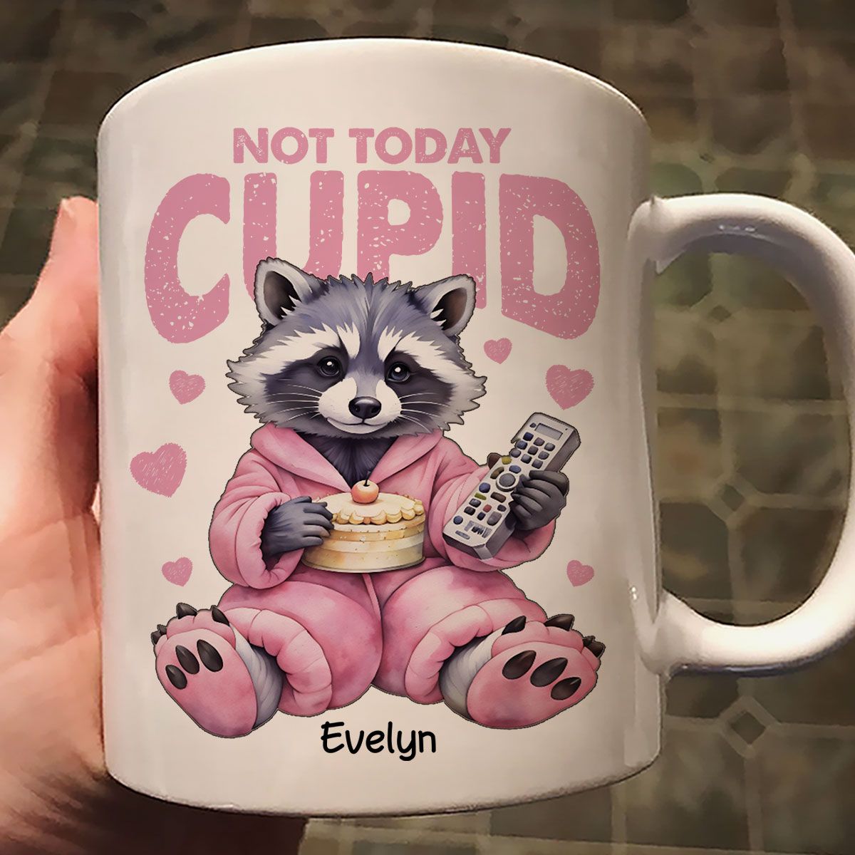 Not Today Cupid Anti-Valentine Funny Raccoon Personalized Mug