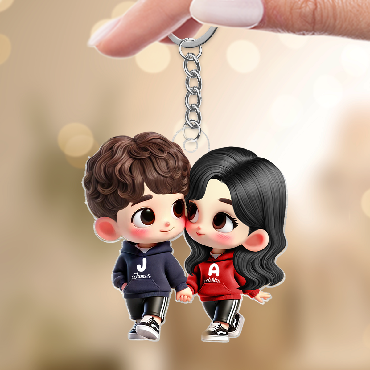 Cute Cartoon Couple Holding Hands Personalized Acrylic Keychain, Anniversary & Valentine's Day Gift for him, Gift for her