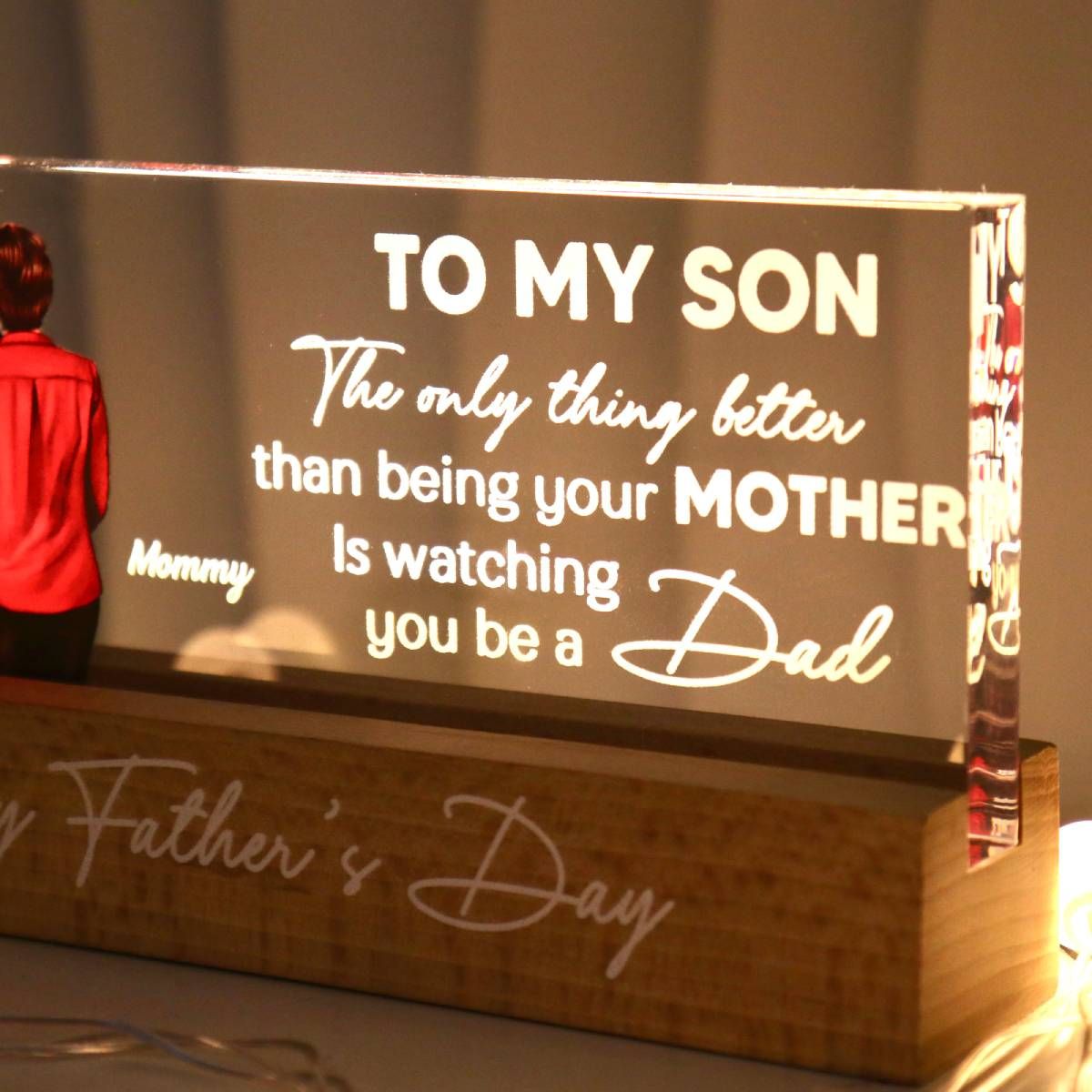 From Mom To Son Personalized LED Night Light, Heartfelt Father's Day Gift For Son