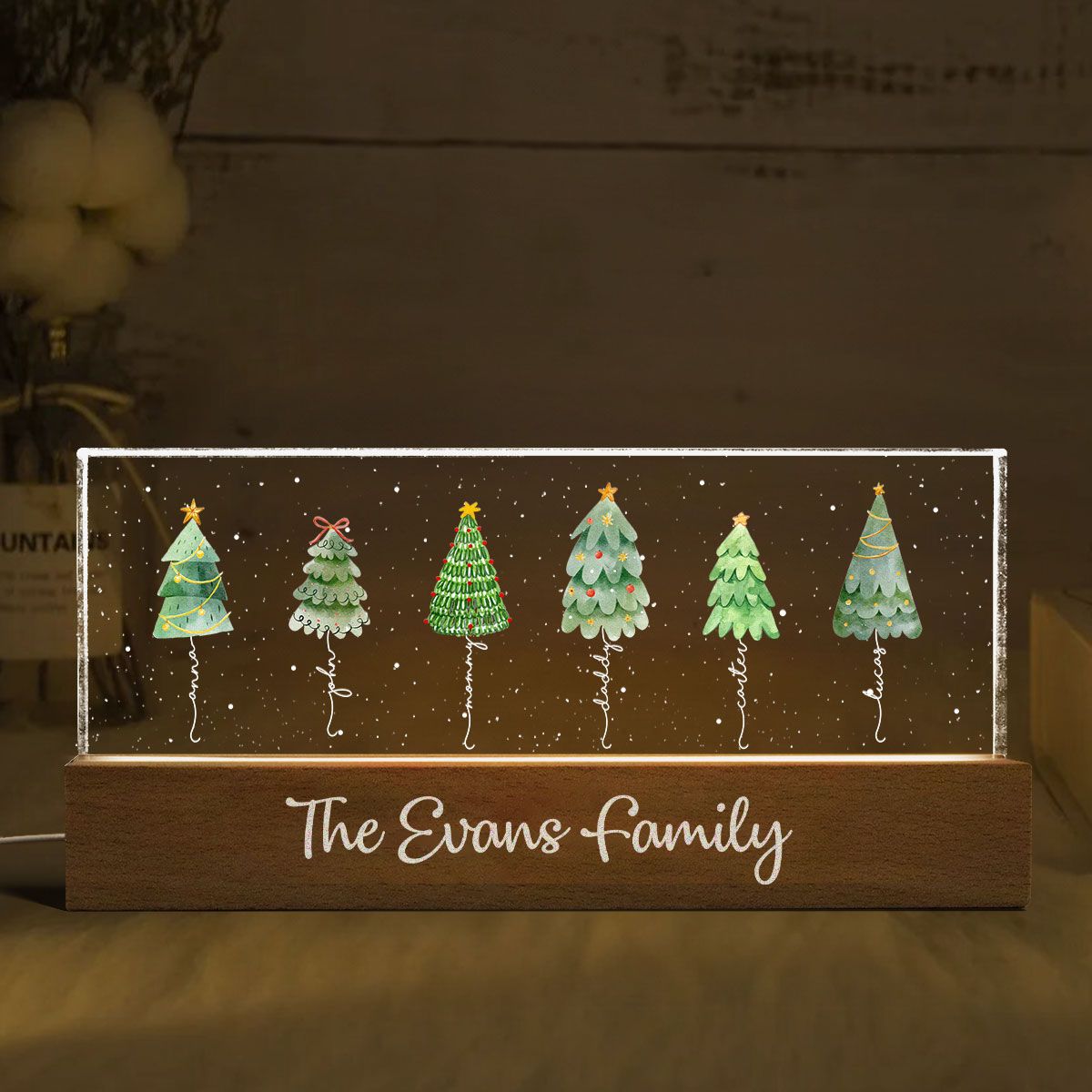 Christmas Tree Family Names Personalized Acrylic Block LED Night Light