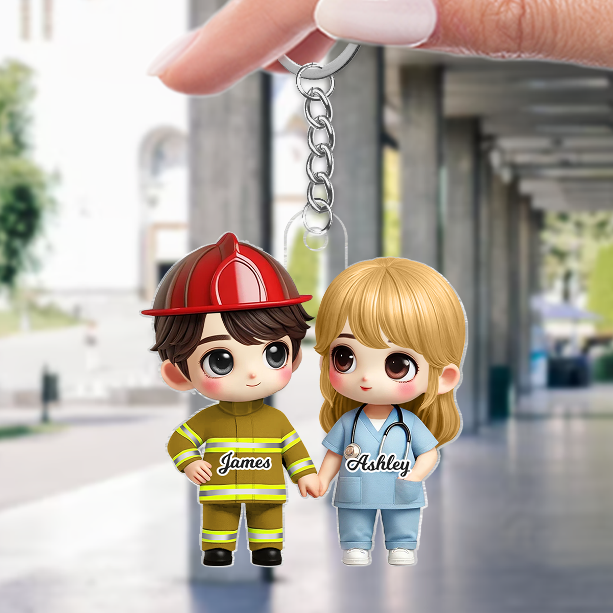 Cute Cartoon Couple Gift by Occupation Gift For Her Gift For Him Personalized Acrylic Keychain, Anniversary Gift For Couple