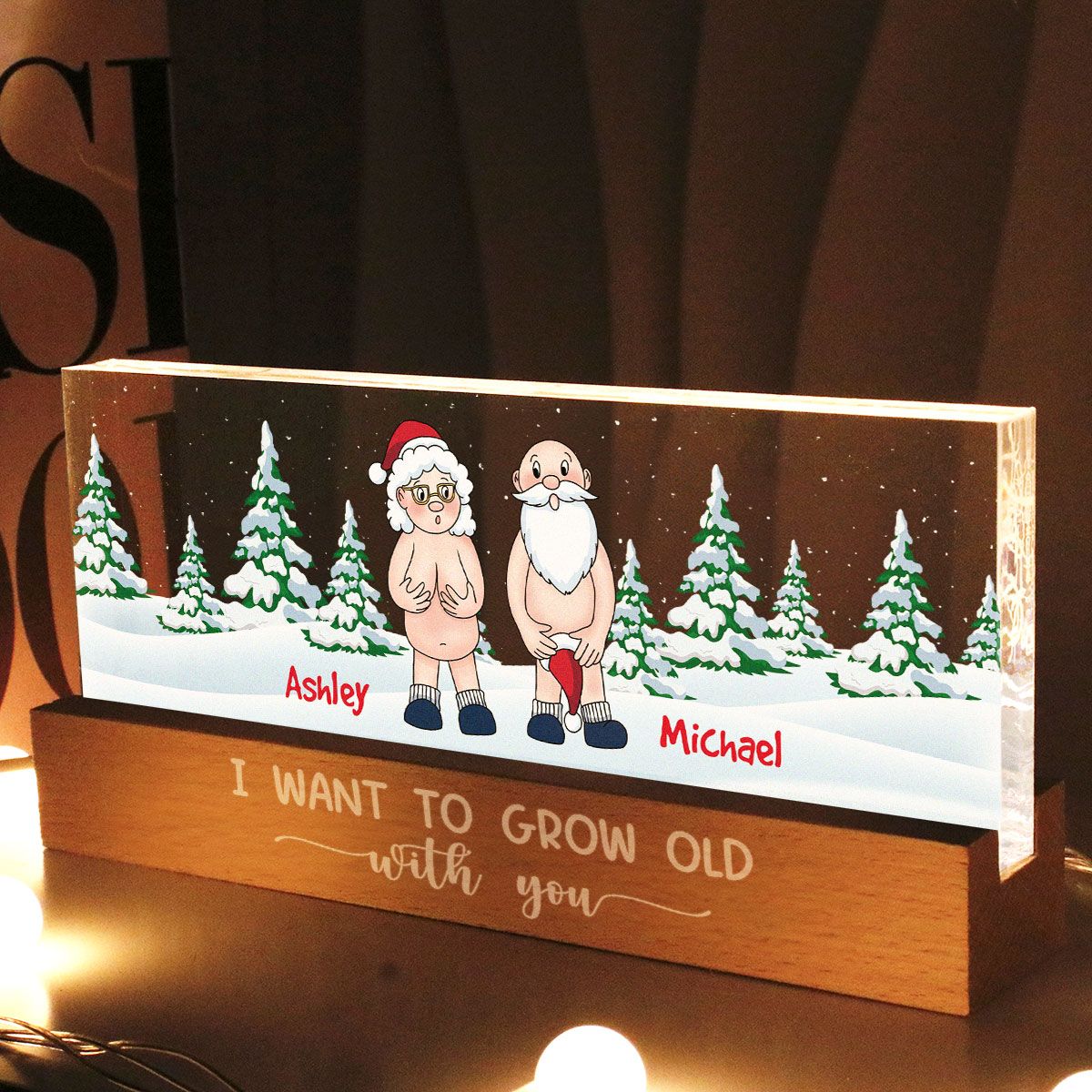 I Want To Grow Old With You Funny Christmas Couple Personalized Acrylic Block LED Night Light