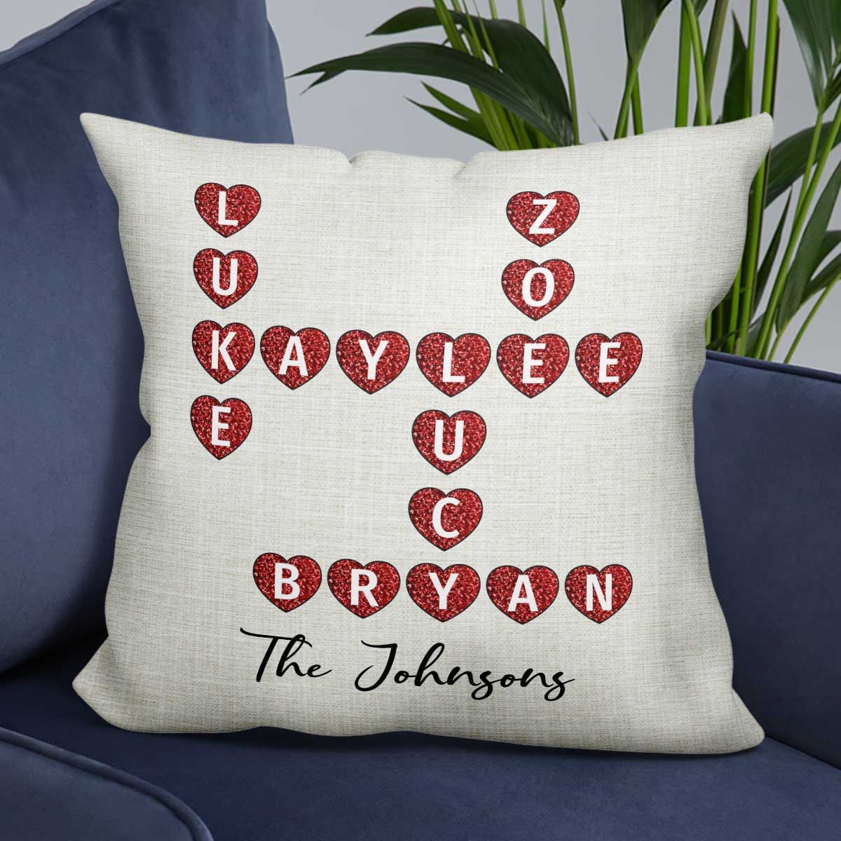 Our Family Unique Names Interwoven Crossword Puzzle Home Decor Personalized Pillow