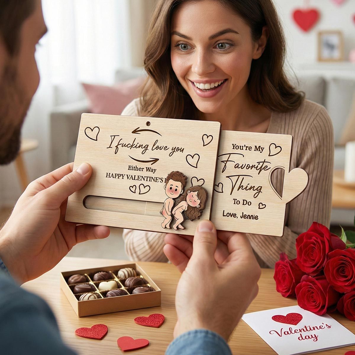 Fcking Love You Funny Inappropriate Couple Cartoon - Personalized Wooden Slider Ornament - Valentine's Day Gift For Him, For Her