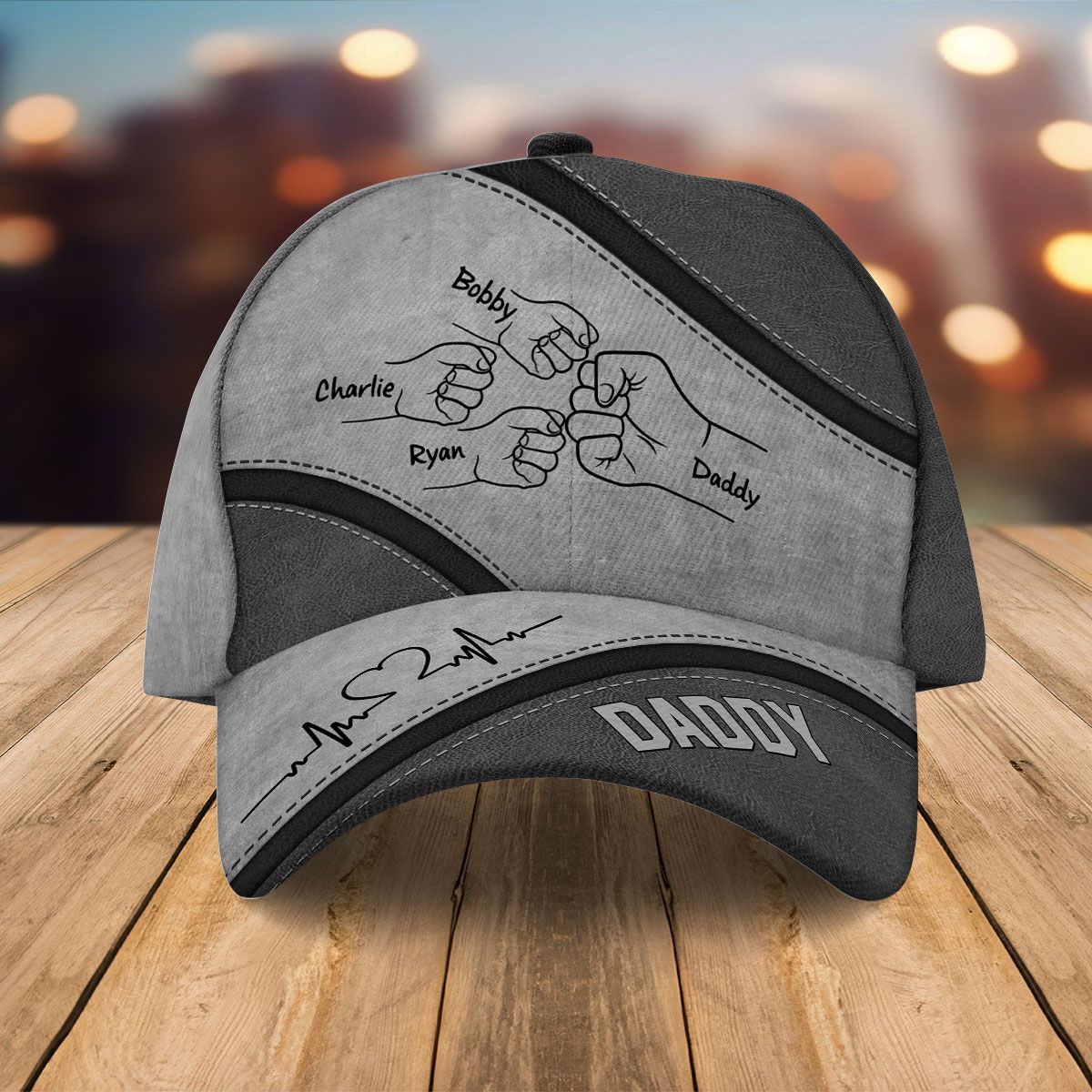 Outline Fist Bump Daddy Grandpa Personalized Classic Cap, Father's Day Gift For Dad, For Grandpa, For Husband