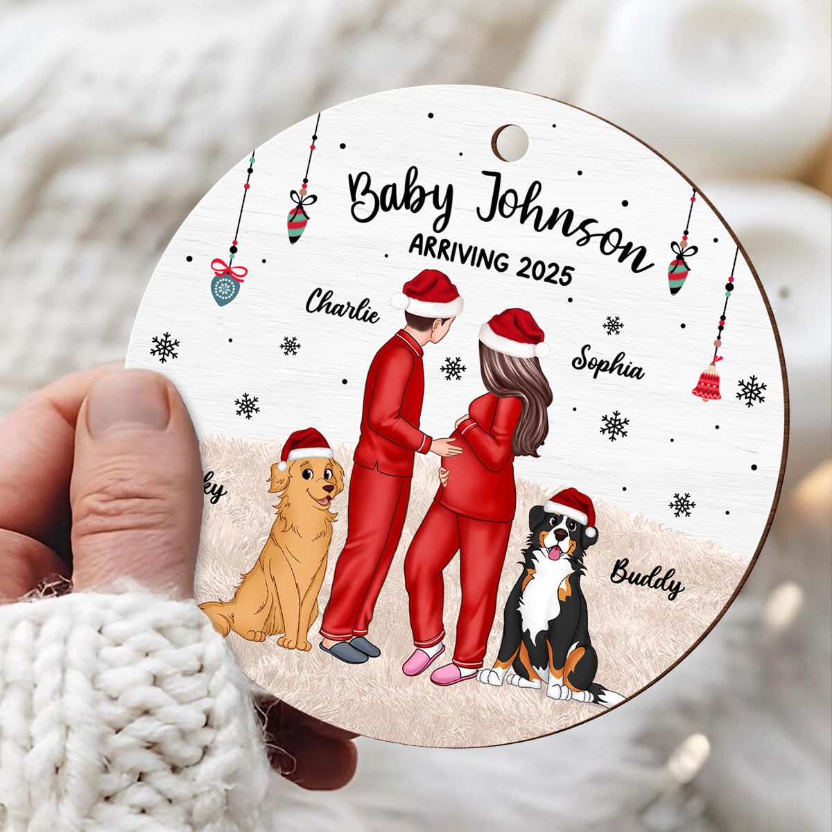 Personalized Pregnancy Ornament, Expecting Family Christmas Personalized Wooden Ornament, New Mom Christmas Gift