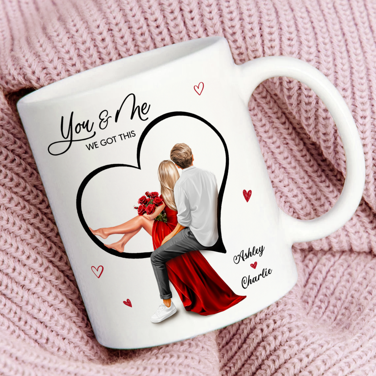 Couple Sitting On Heart Personalized Mug, Valentine's Day Gift, Anniversary Gift for Couples