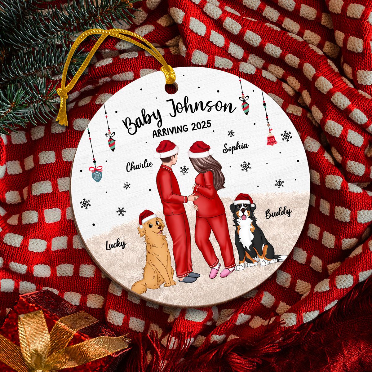 Personalized Pregnancy Ornament, Expecting Family Christmas Personalized Wooden Ornament, New Mom Christmas Gift