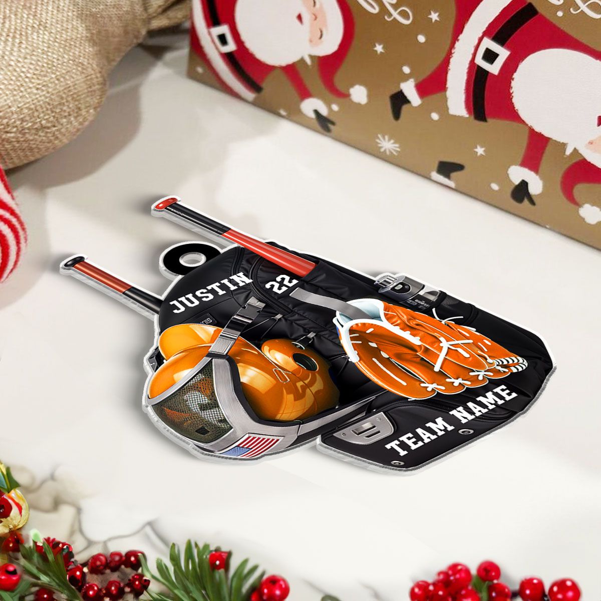 Personalized Baseball Softball Bag Personalized Acrylic Christmas Ornament, Baseball Player Name and Number, Custom Baseball Team Gifts