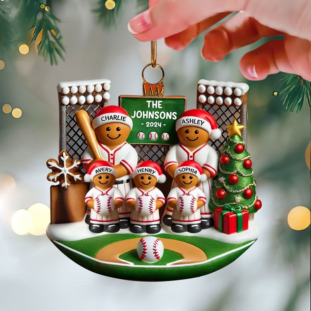 Baseball Gingerbread Family On Field Sport Lover Personalized Acrylic Ornament