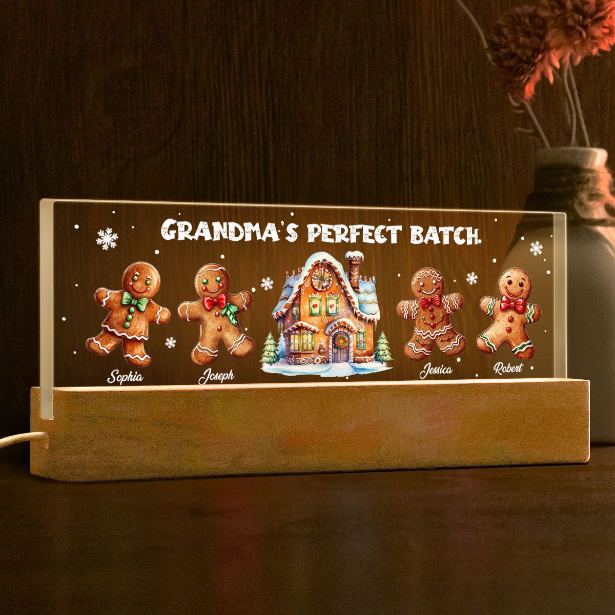 Grandma Perfect Batch Gingerbread Personalized Acrylic Block LED Night Light, Christmas Gift for Grandma