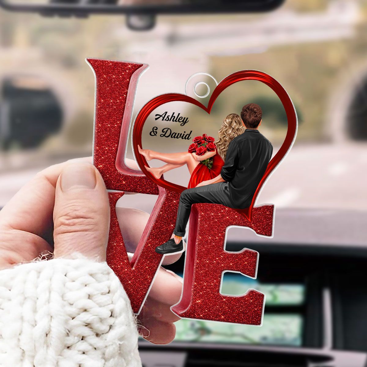 LOVE Couple Heart Car Hanger Ornament, Personalized Couple Decoration Keepsake For Valentine's Day, Special Gift For Her, For Him