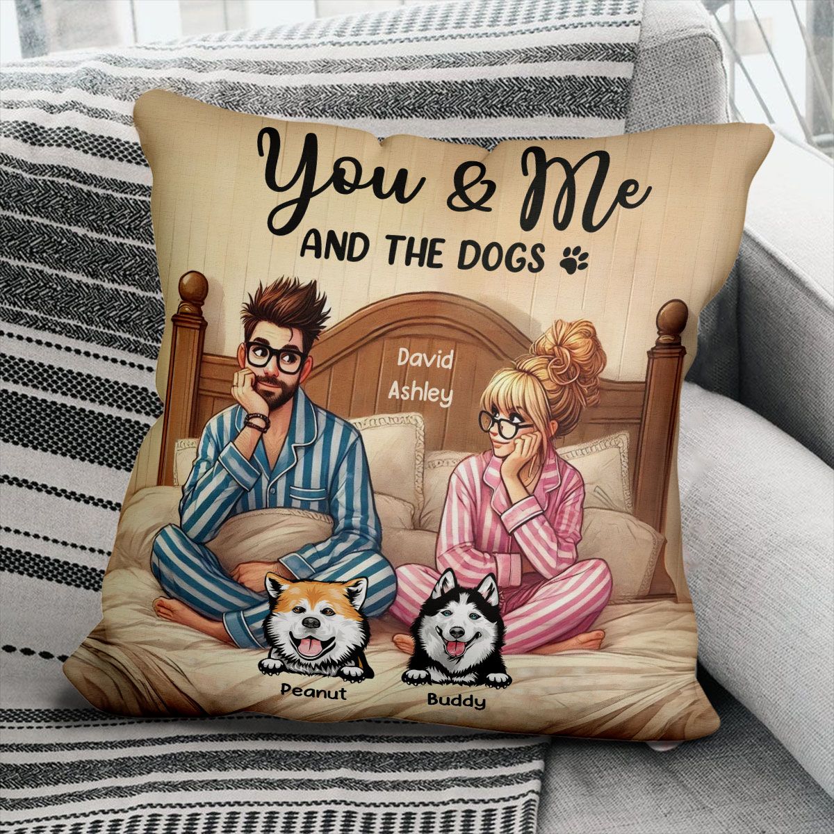 Couple And The Dogs Personalized Pillow, Anniversary Gift for him, Gift for her