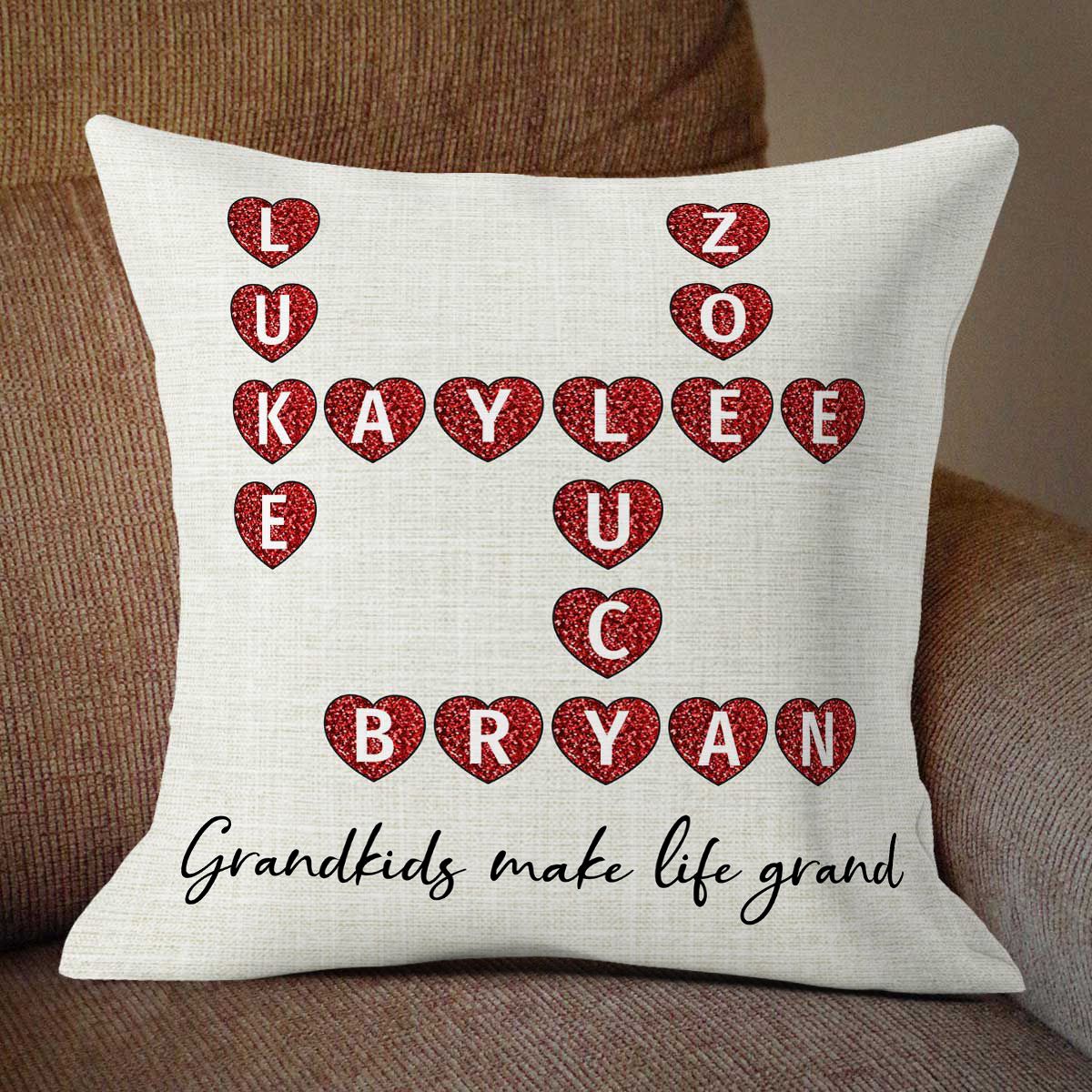 Our Family Unique Names Interwoven Crossword Puzzle Home Decor Personalized Pillow